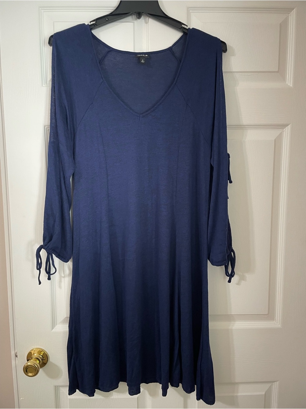 Torrid Navy V-Neck Tie-Sleeve Swing Dress